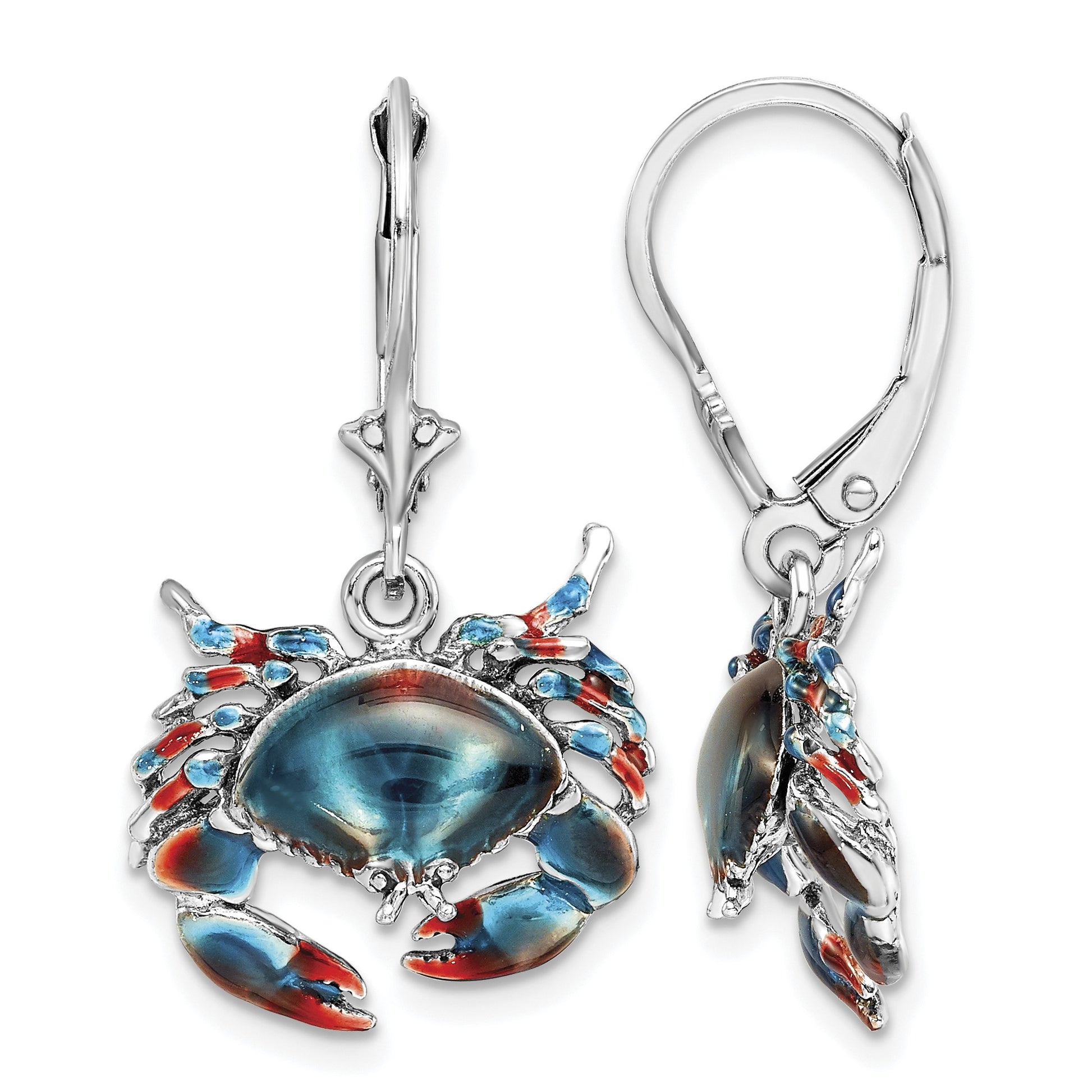 De-Ani Sterling Silver Rhodium-Plated Enameled Stone Crab Leverback Earrings