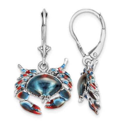 De-Ani Sterling Silver Rhodium-Plated Enameled Stone Crab Leverback Earrings