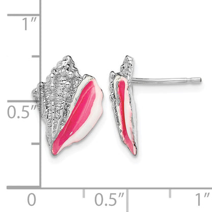 De-Ani Sterling Silver Rhodium-Plated Enameled Conch Shell Post Earrings