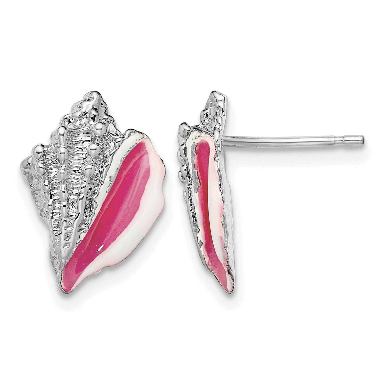 De-Ani Sterling Silver Rhodium-Plated Enameled Conch Shell Post Earrings
