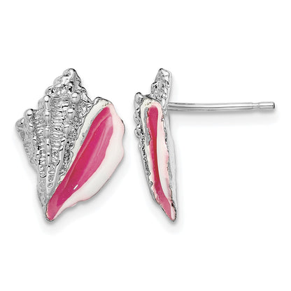 De-Ani Sterling Silver Rhodium-Plated Enameled Conch Shell Post Earrings