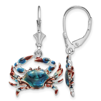 De-Ani Sterling Silver Rhodium-Plated Enameled Blue Crab Leverback Earrings