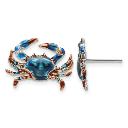De-Ani Sterling Silver Rhodium-Plated Polished Enameled Blue Crab Post Earrings