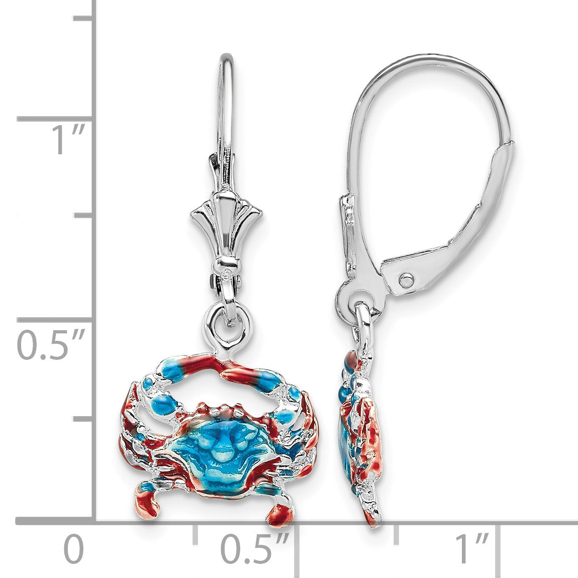 De-Ani Sterling Silver Rhodium-Plated Enameled Blue Crab Leverback Earrings