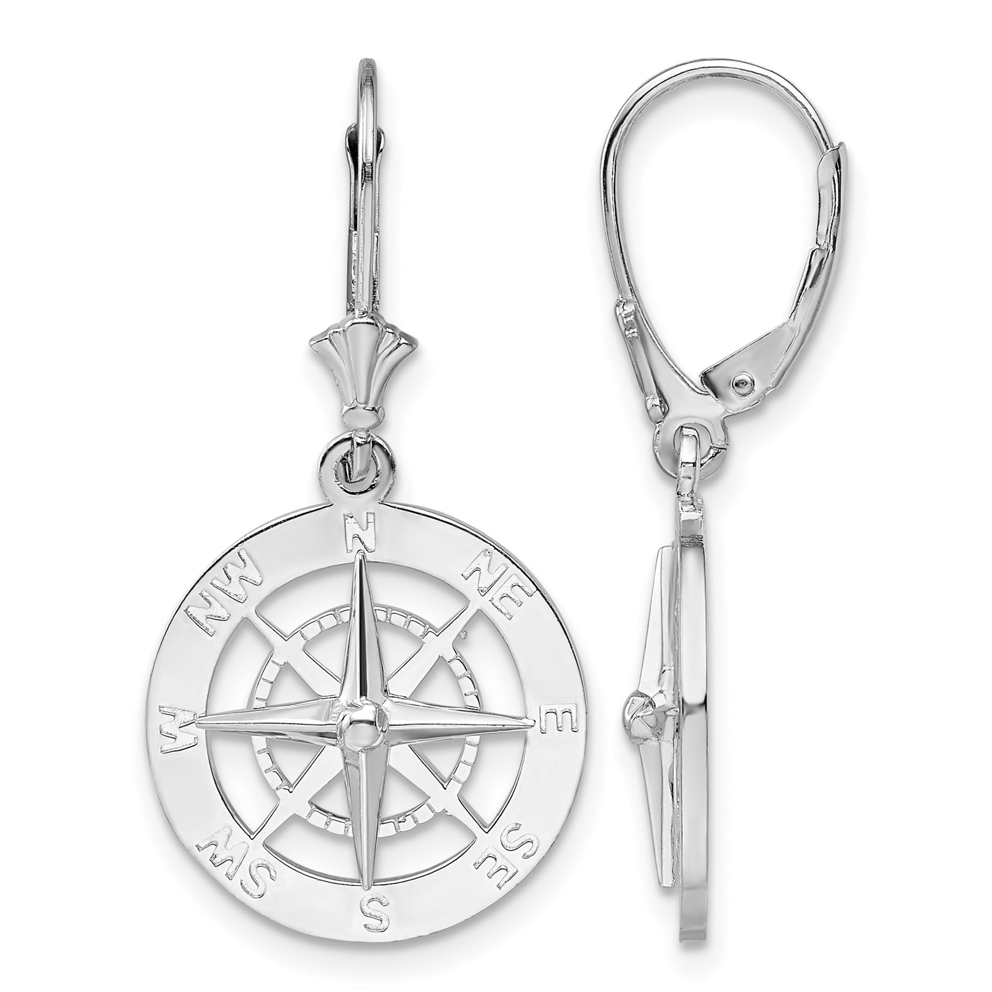 De-Ani Sterling Silver Rhodium-Plated Polished Compass Leverback Earrings