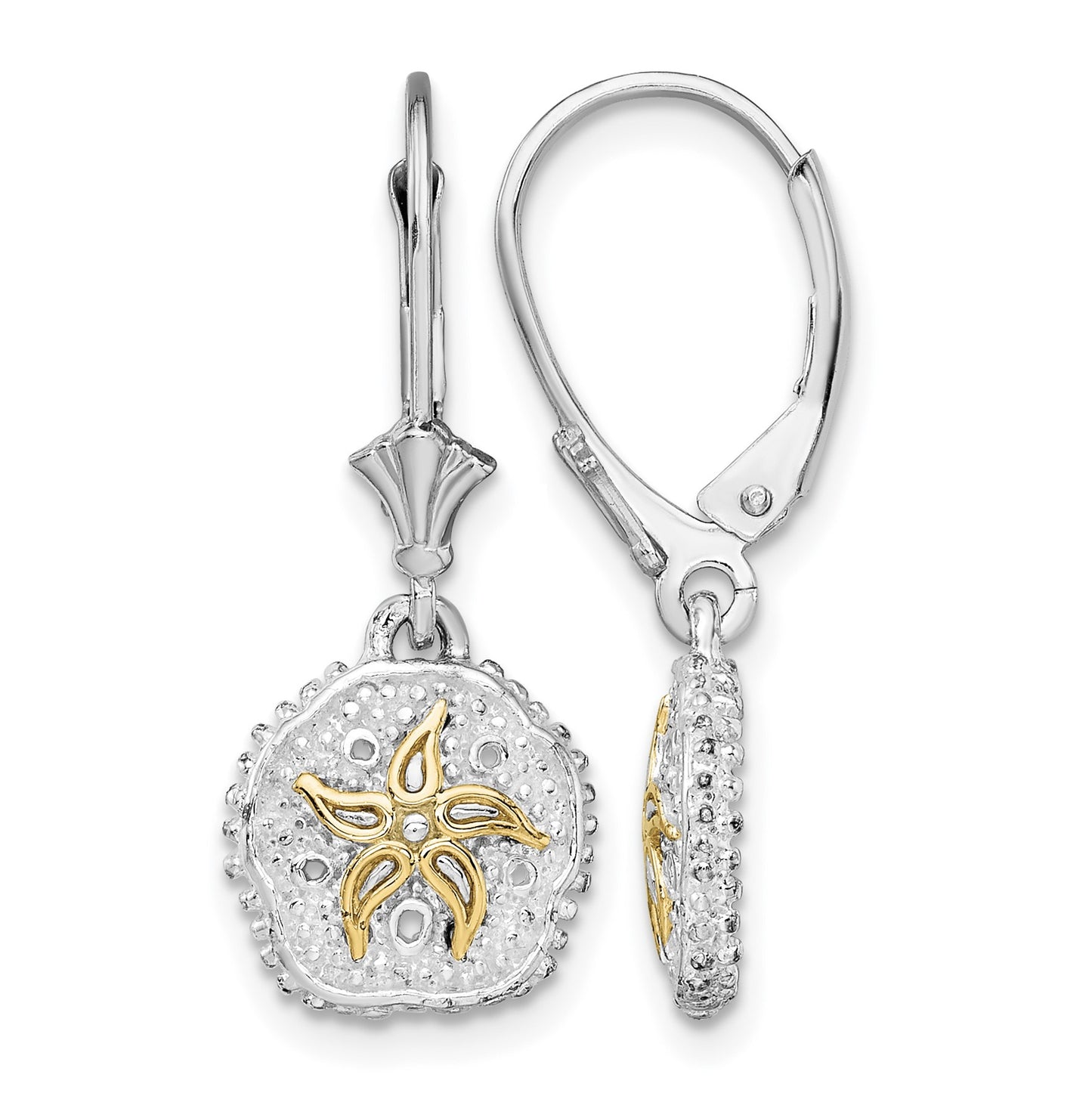 De-Ani Sterling Silver Rhodium-Plated Sand Dollar with 14k Starfish Leverback Earrings