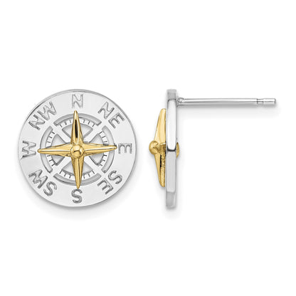 De-Ani Sterling Silver Rhodium-Plated Mini Compass with 14k Needle Post Earrings