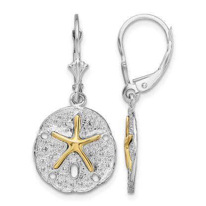 De-Ani Sterling Silver Rhodium-Plated Sand Dollar with 14k Starfish Leverback Earrings