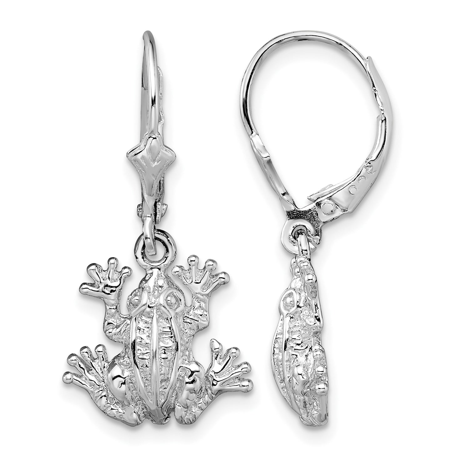 De-Ani Sterling Silver Rhodium-Plated Polished Frog Leverback Earrings