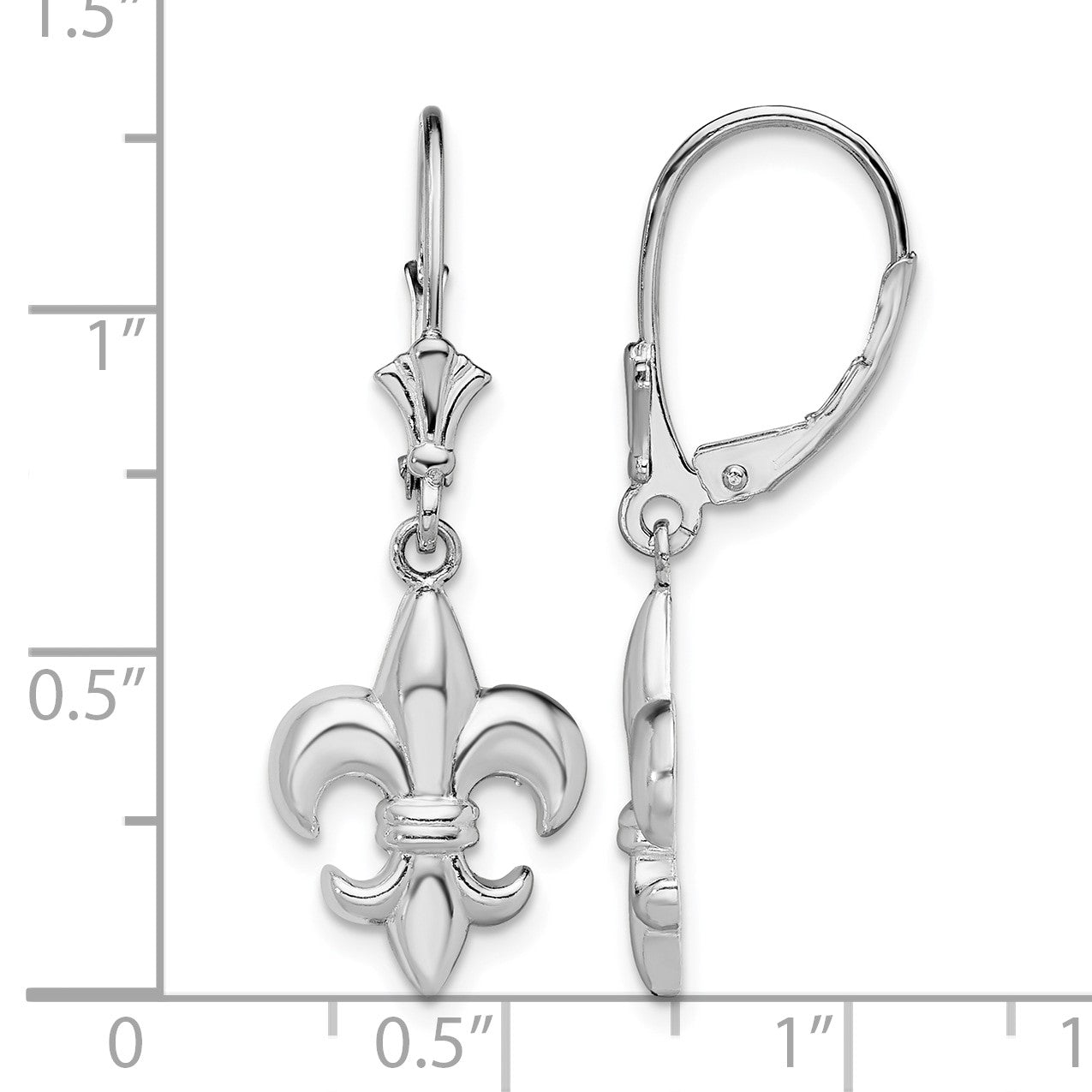 De-Ani Sterling Silver Rhodium-Plated Small Fleur de Lis Leverback Earrings