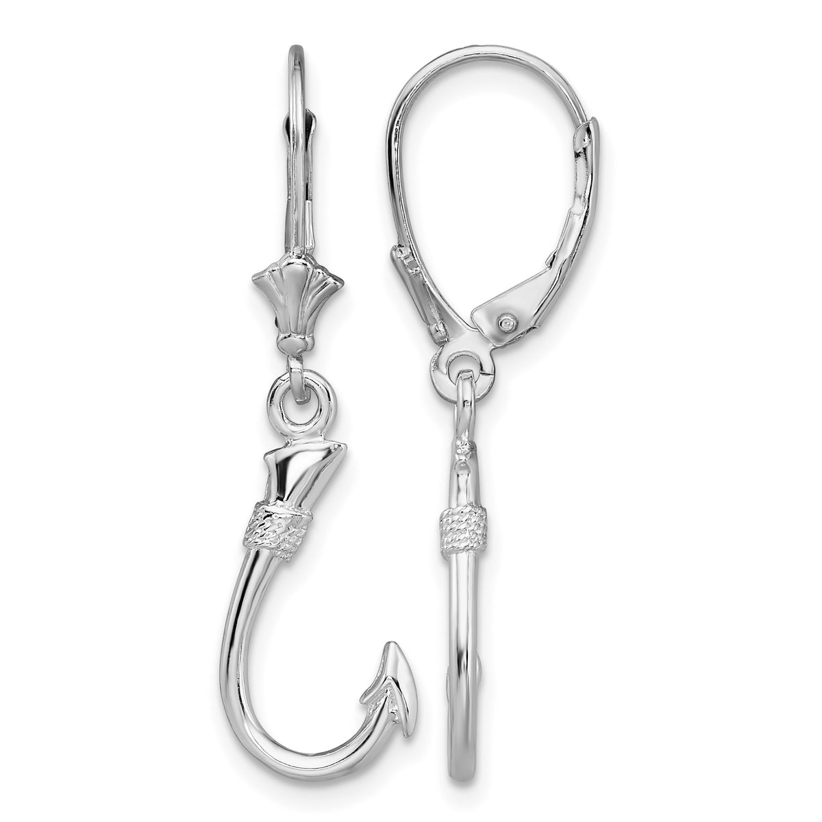 De-Ani Sterling Silver Rhodium-Plated Polished 3D Fish Hook Leverback Earrings
