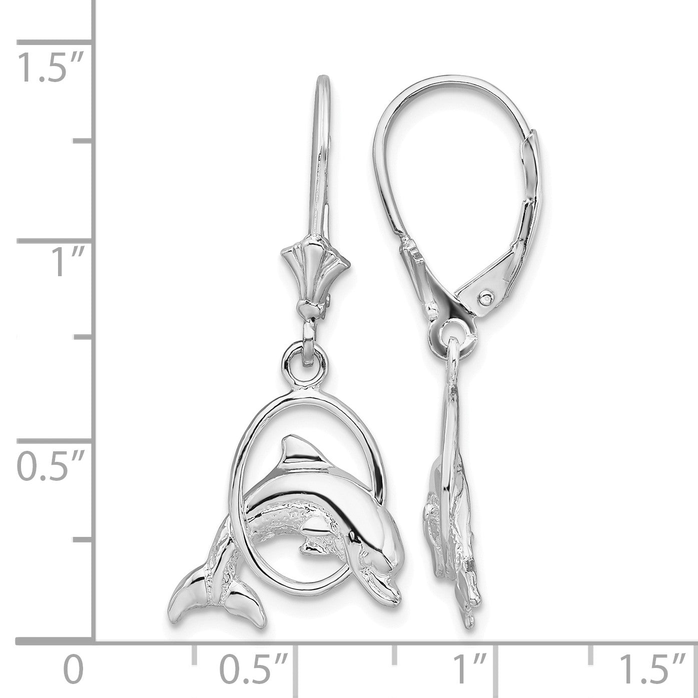 De-Ani Sterling Silver Rhodium-Plated Dolphin in Hoop Leverback Earrings