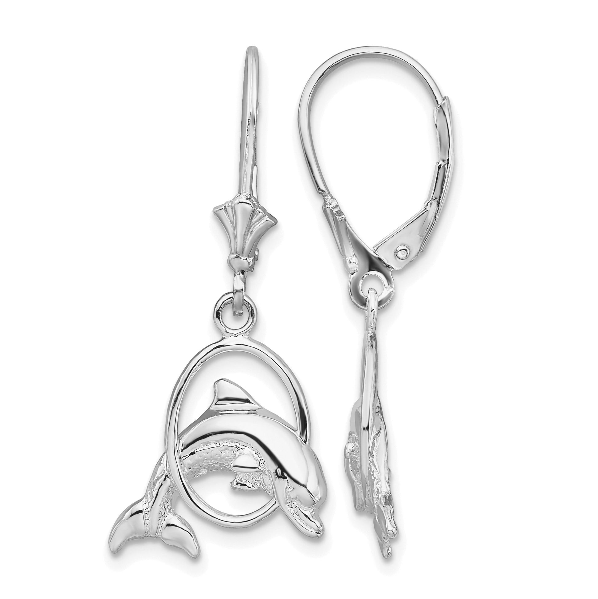 De-Ani Sterling Silver Rhodium-Plated Dolphin in Hoop Leverback Earrings