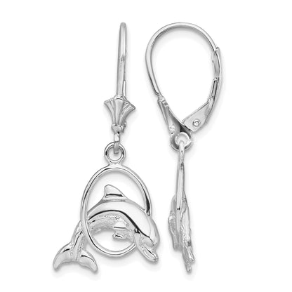 De-Ani Sterling Silver Rhodium-Plated Dolphin in Hoop Leverback Earrings