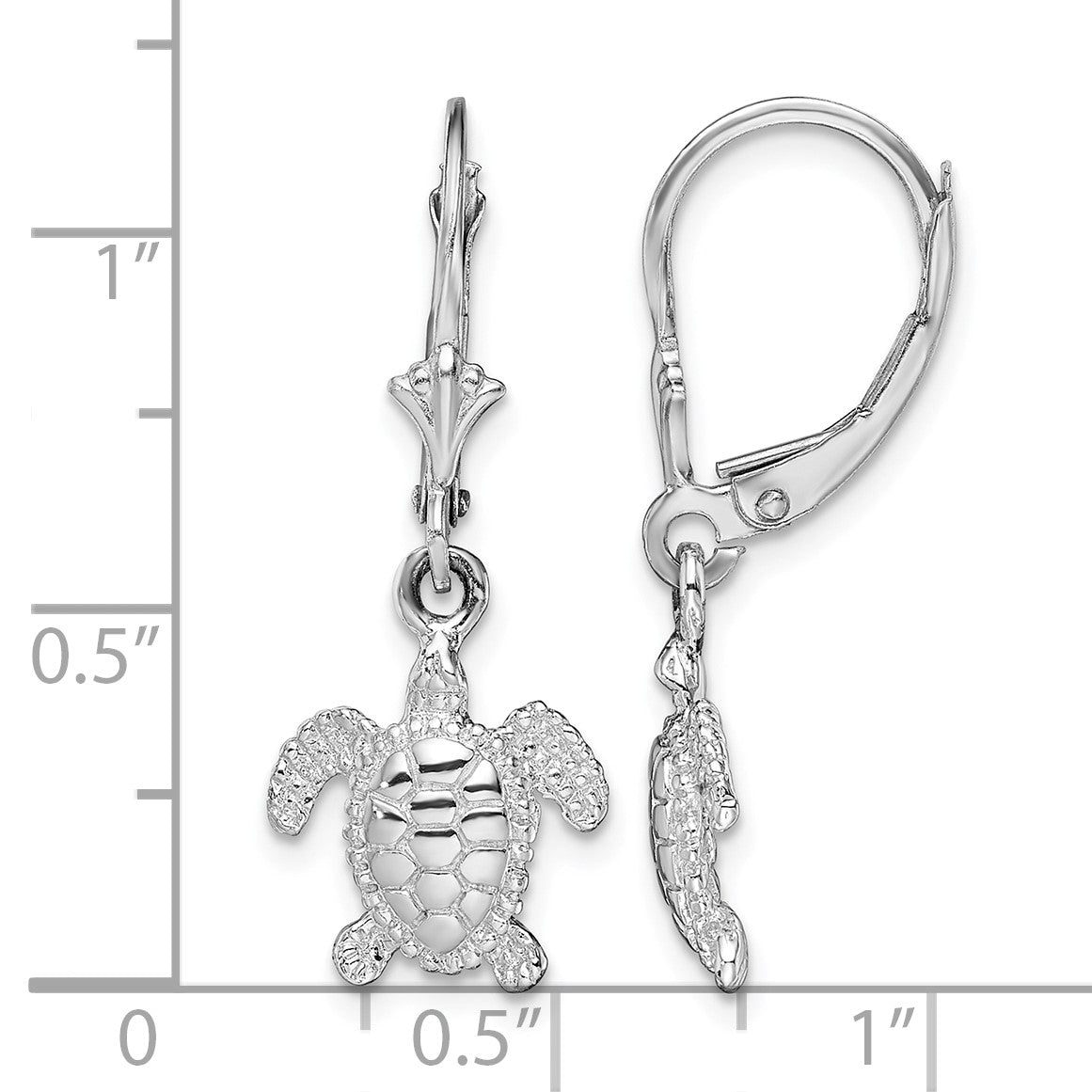 De-Ani Sterling Silver Rhodium-Plated Mini Sea Turtle Leverback Earrings