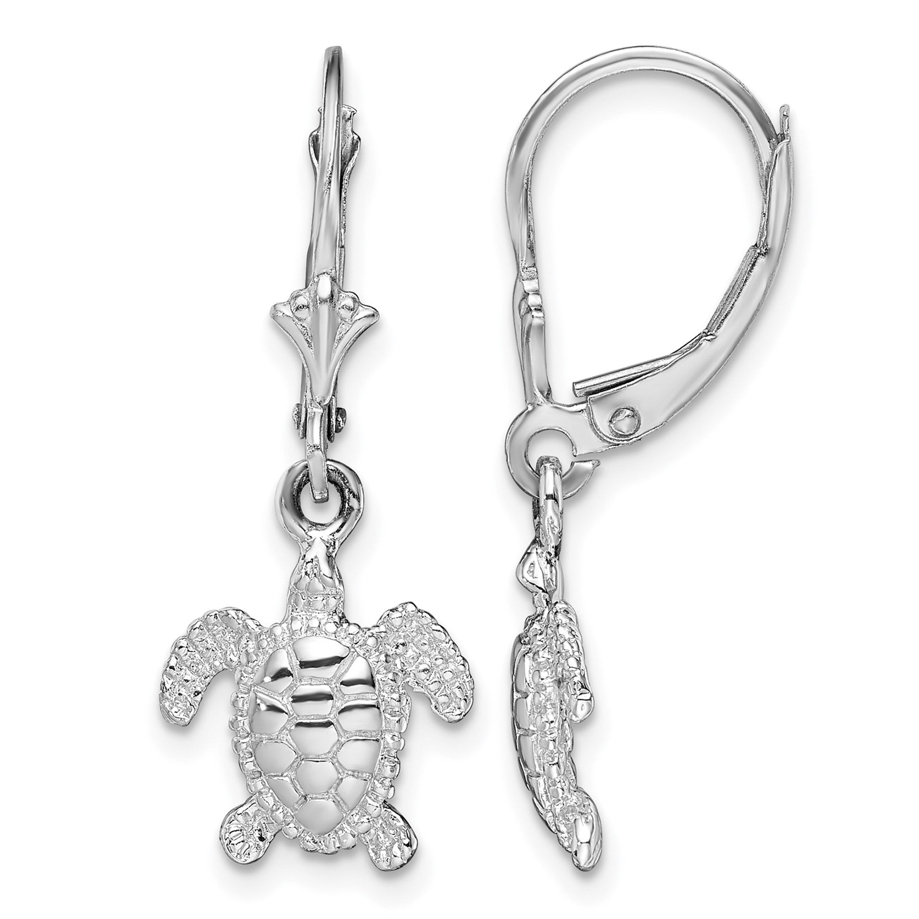 De-Ani Sterling Silver Rhodium-Plated Mini Sea Turtle Leverback Earrings