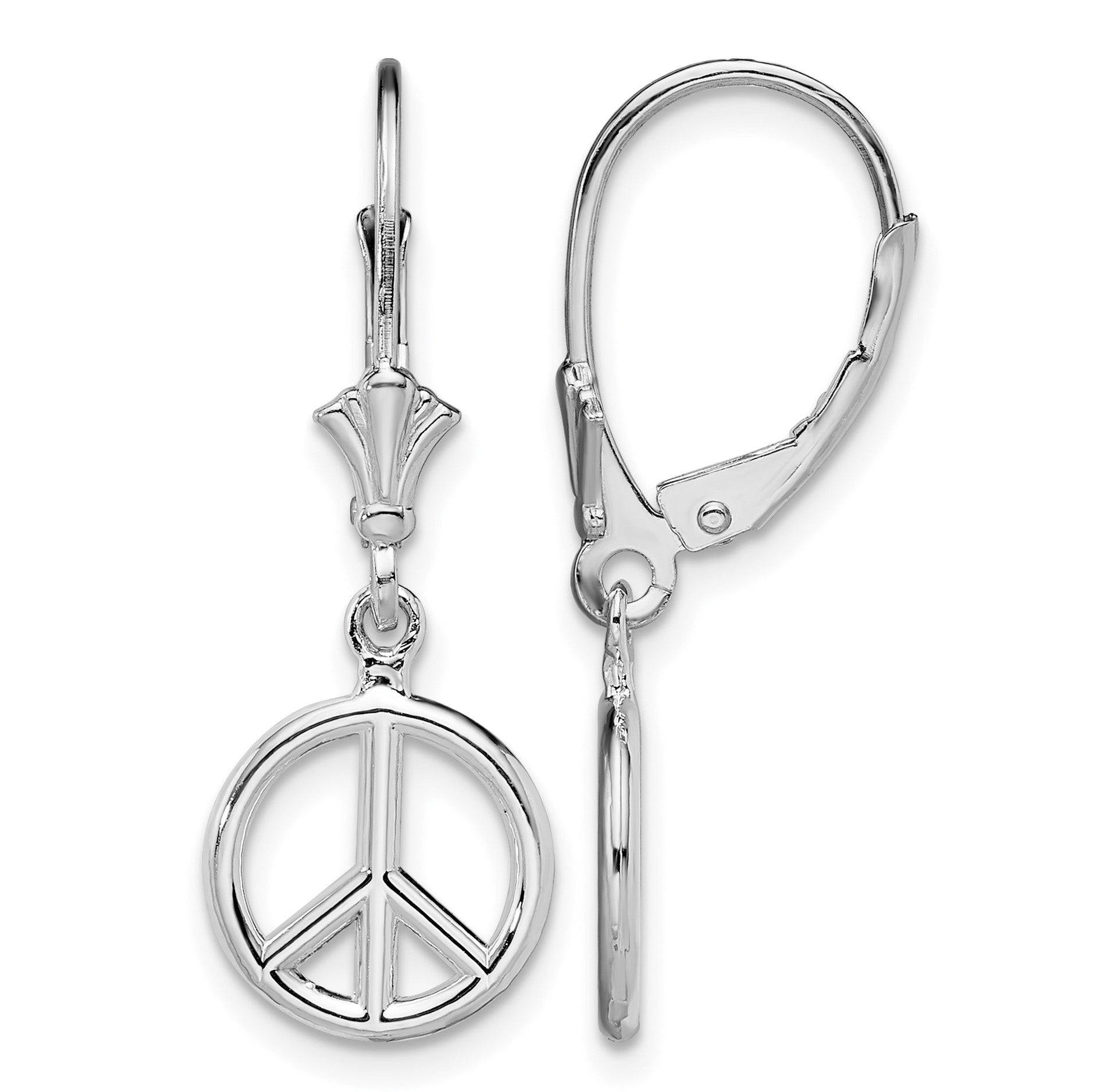 De-Ani Sterling Silver Rhodium-Plated 3D Peace Symbol Leverback Earrings