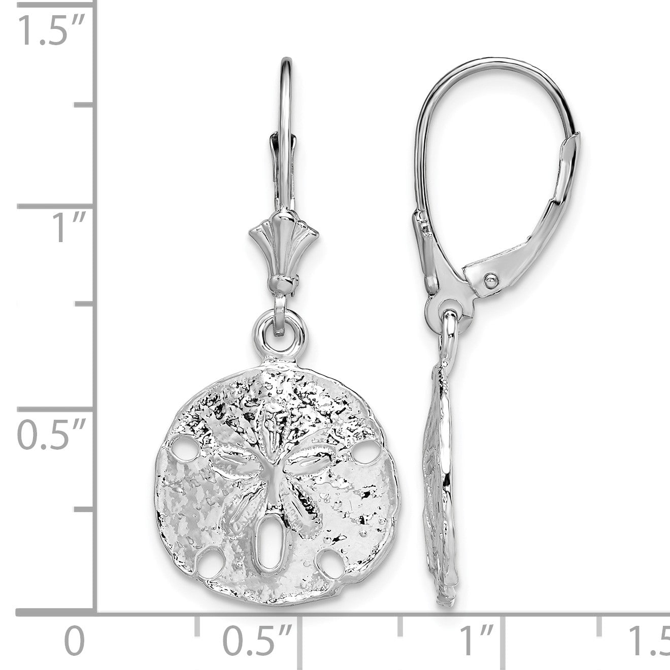 De-Ani Sterling Silver Rhodium-Plated Polished Sand Dollar Leverback Earrings