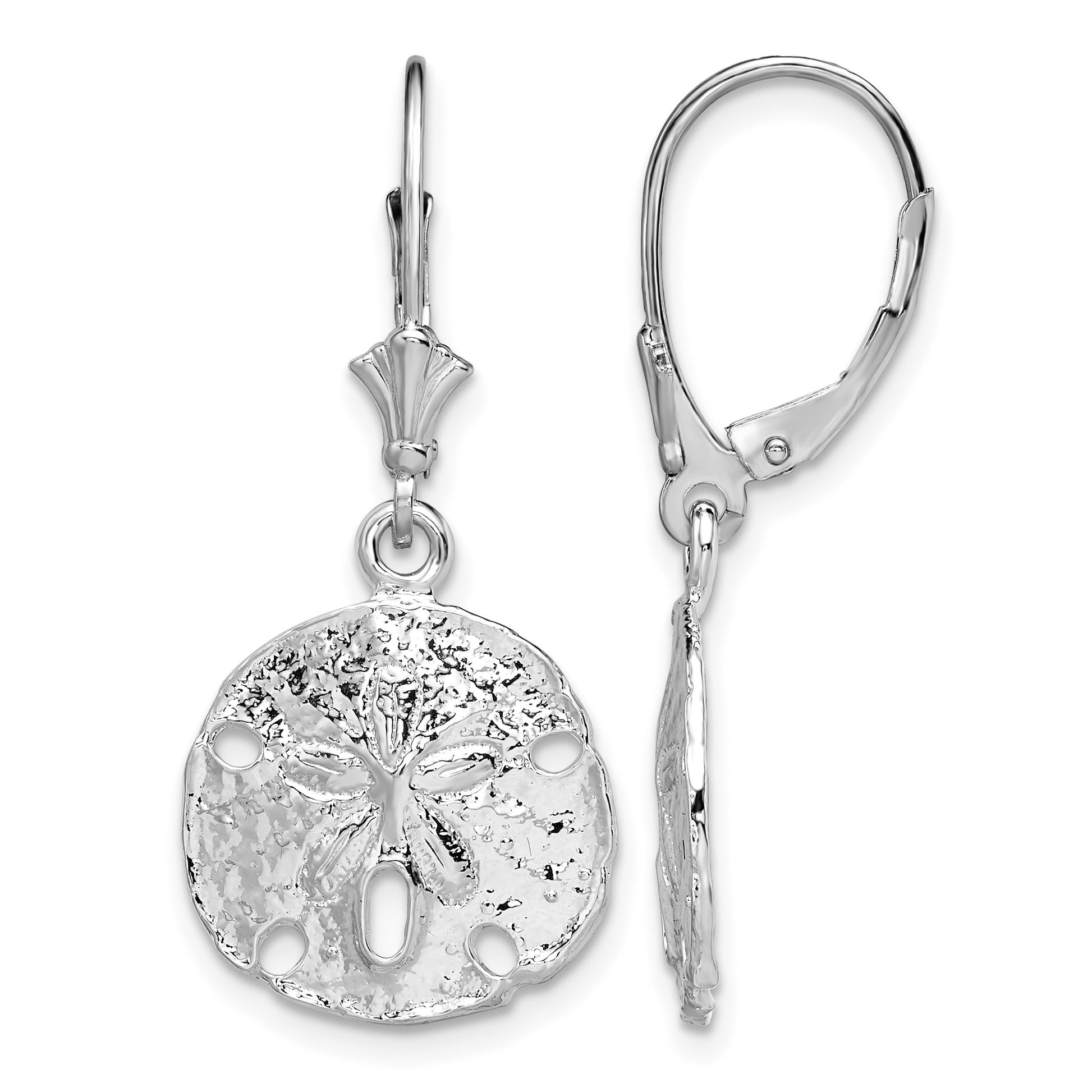 De-Ani Sterling Silver Rhodium-Plated Polished Sand Dollar Leverback Earrings