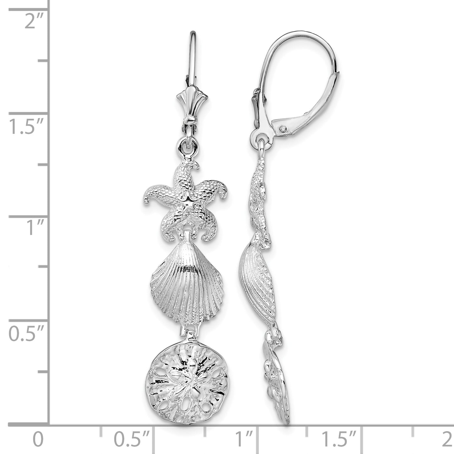 De-Ani Sterling Silver Rhodium-Plated Polished Sea Life Leverback Earrings