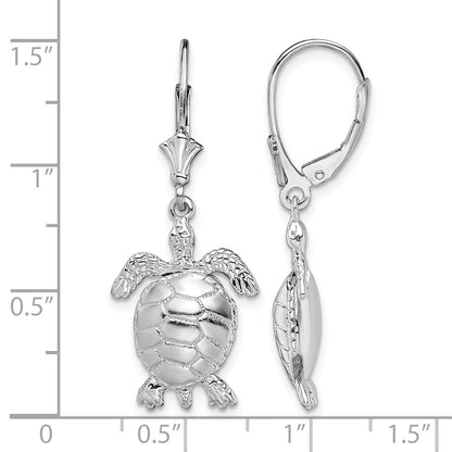 De-Ani Sterling Silver Rhodium-plated Polished 3D Moveable Turtle Leverback Earrings
