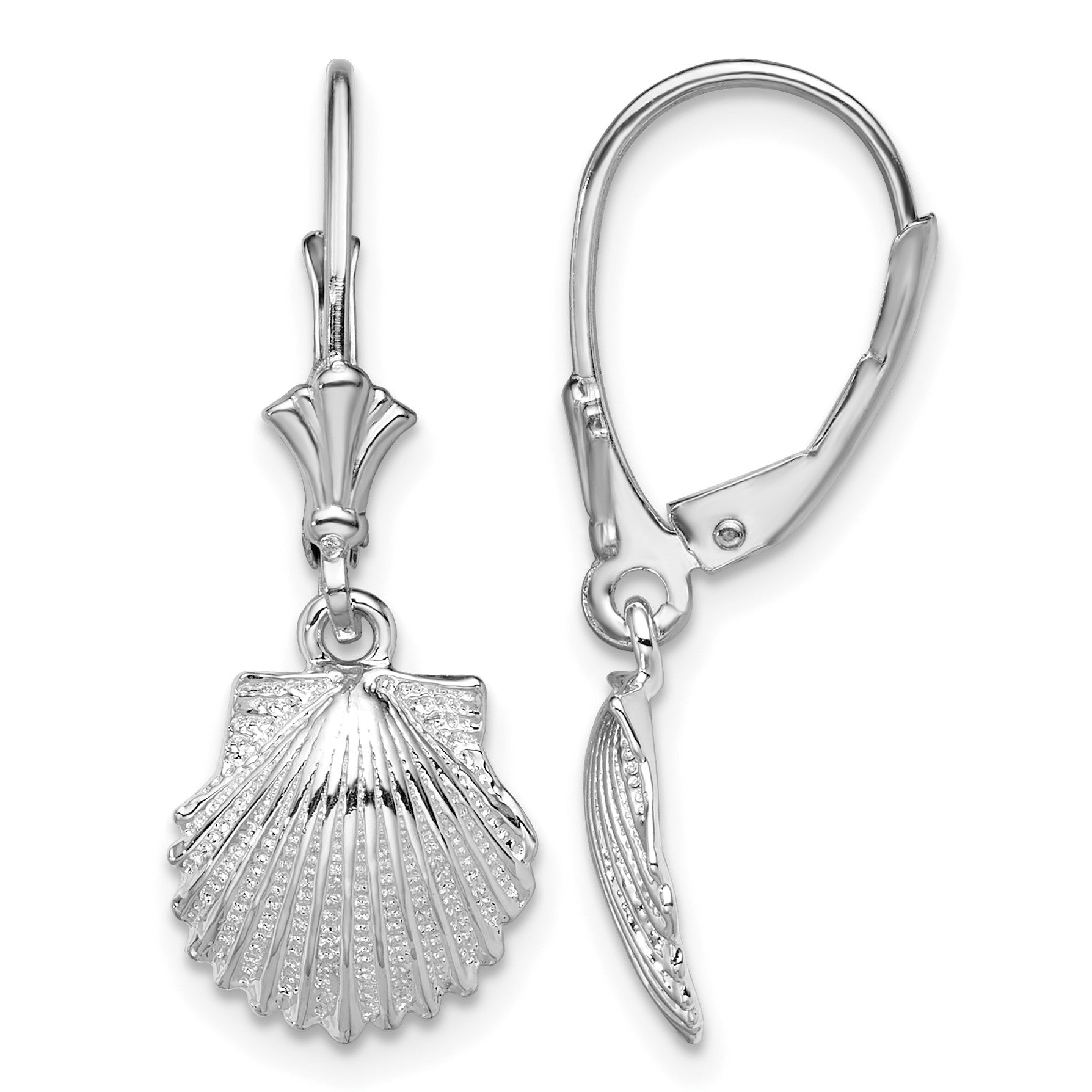 De-Ani Sterling Silver Rhodium-Plated Polished Shell Leverback Earrings