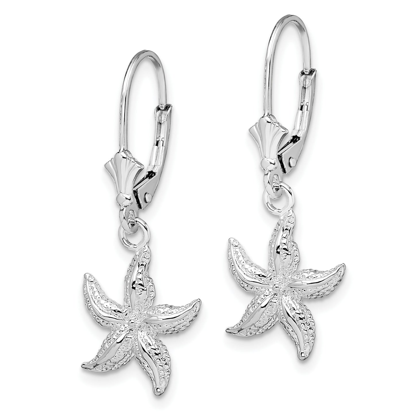 De-Ani Sterling Silver Rhodium-Plated Polished Starfish Leverback Earrings