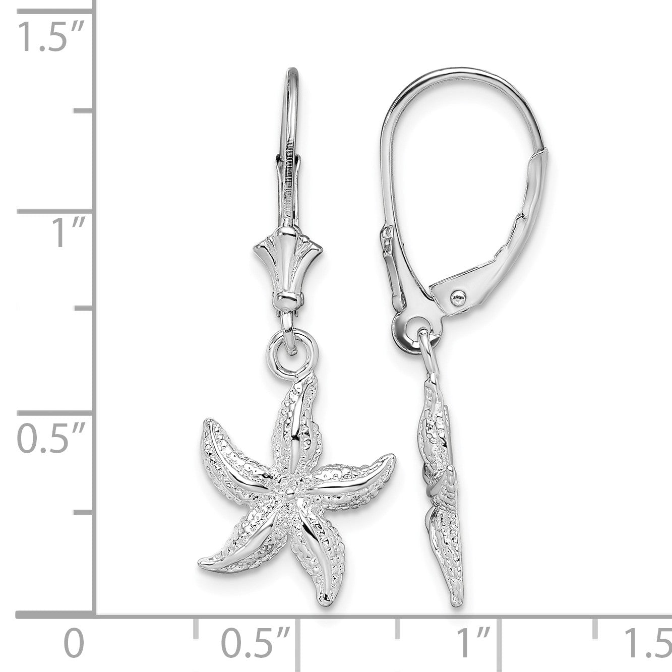 De-Ani Sterling Silver Rhodium-Plated Polished Starfish Leverback Earrings