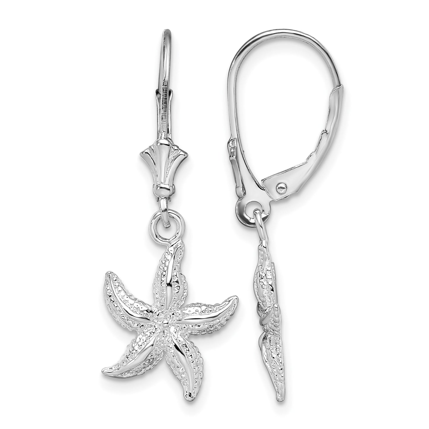De-Ani Sterling Silver Rhodium-Plated Polished Starfish Leverback Earrings