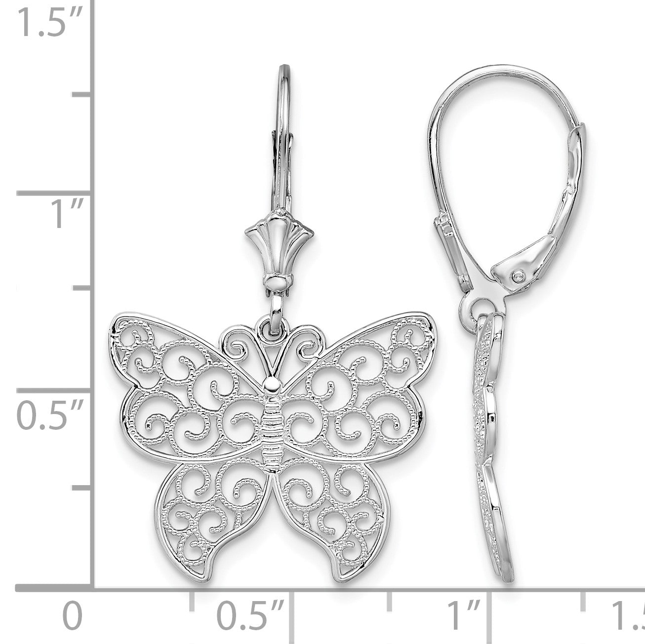 De-Ani Sterling Silver Rhodium-Plated Polished Filigree Butterfly Leverback Earrings