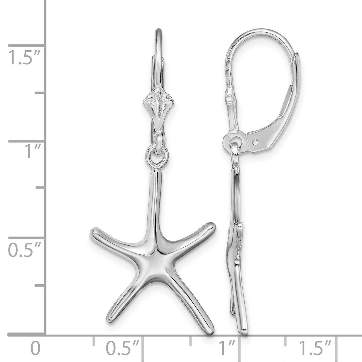 De-Ani Sterling Silver Rhodium-Plated Polished Starfish Leverback Earrings
