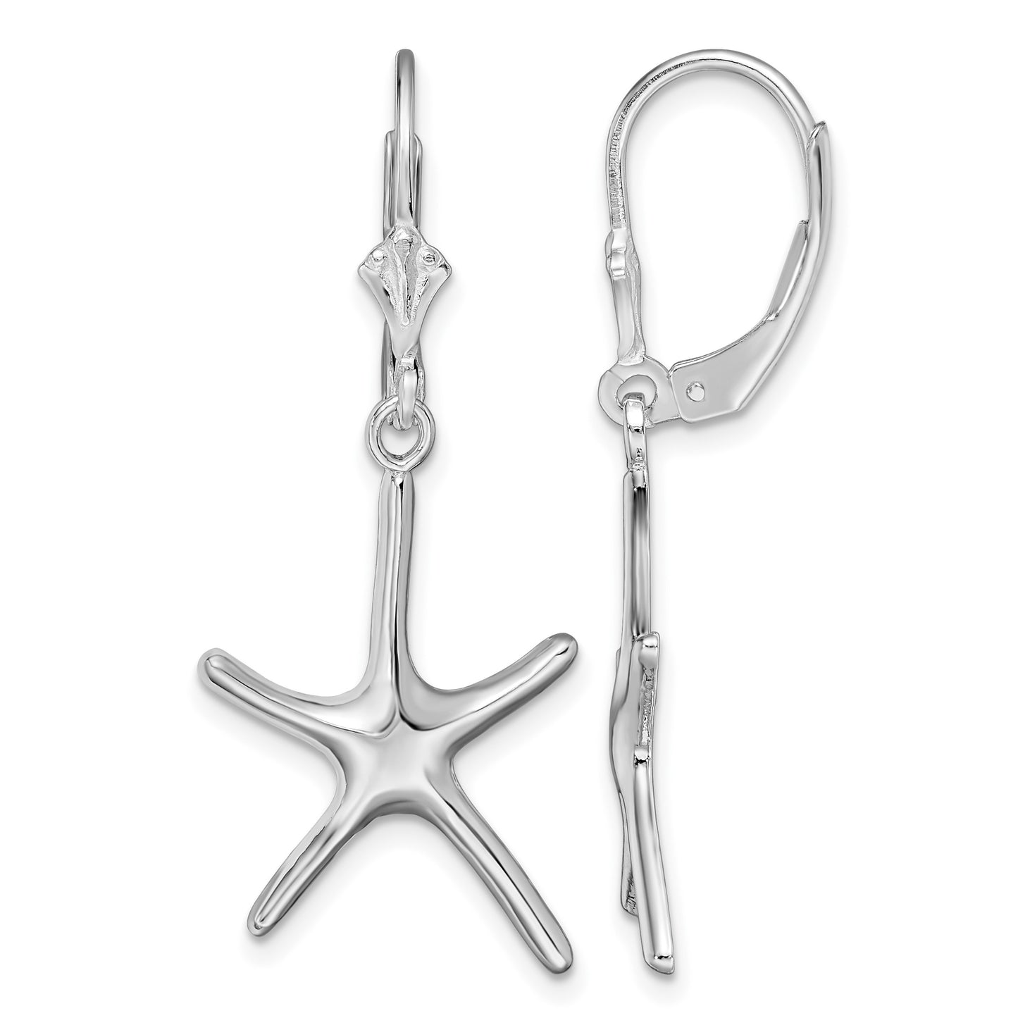 De-Ani Sterling Silver Rhodium-Plated Polished Starfish Leverback Earrings