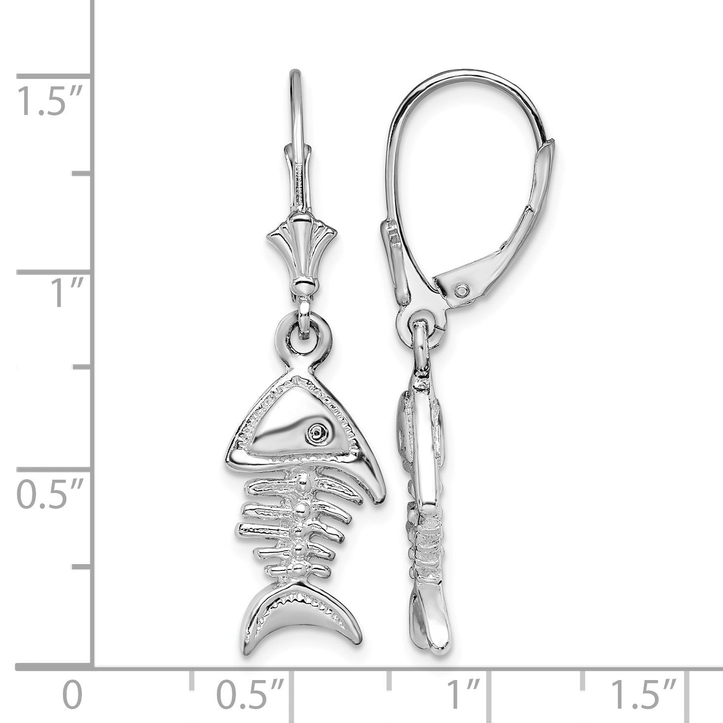 De-Ani Sterling Silver Rhodium-Plated Polished 3D Fishbone Leverback Earrings
