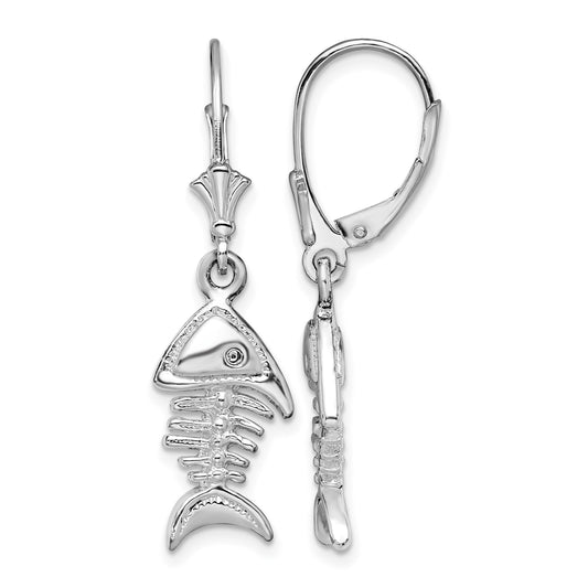 De-Ani Sterling Silver Rhodium-Plated Polished 3D Fishbone Leverback Earrings