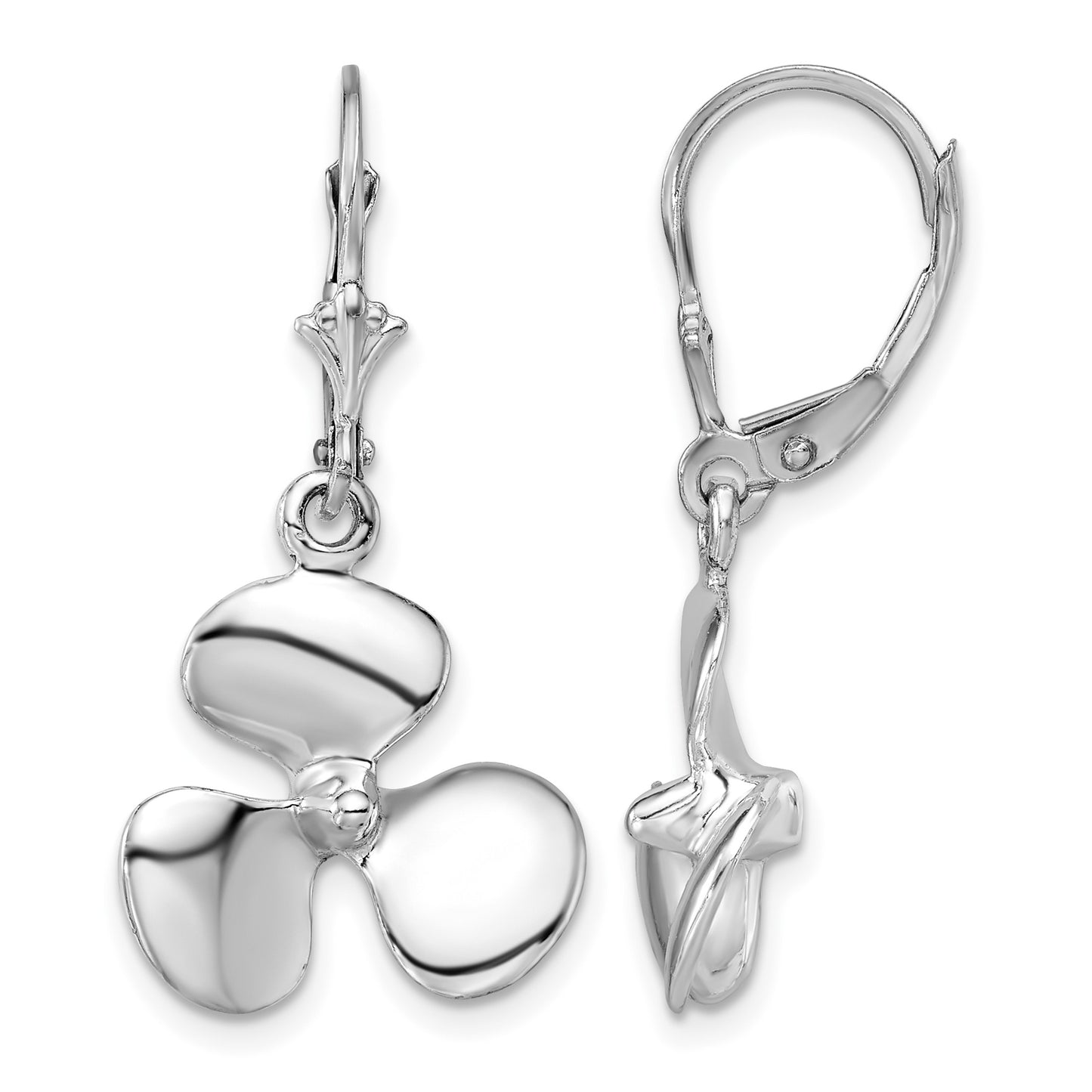 De-Ani Sterling Silver Rhodium-Plated Polished 3D Propeller Leverback Earrings