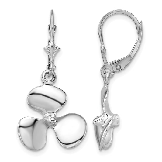 De-Ani Sterling Silver Rhodium-Plated Polished 3D Propeller Leverback Earrings