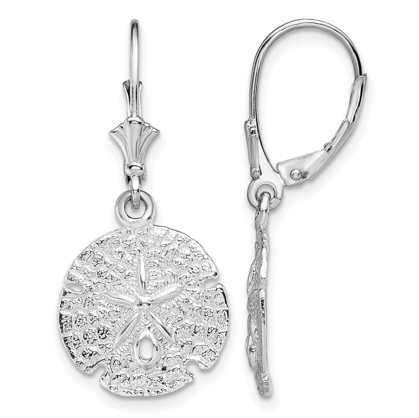 De-Ani Sterling Silver Rhodium-Plated Polished Sand Dollar Leverback Earrings