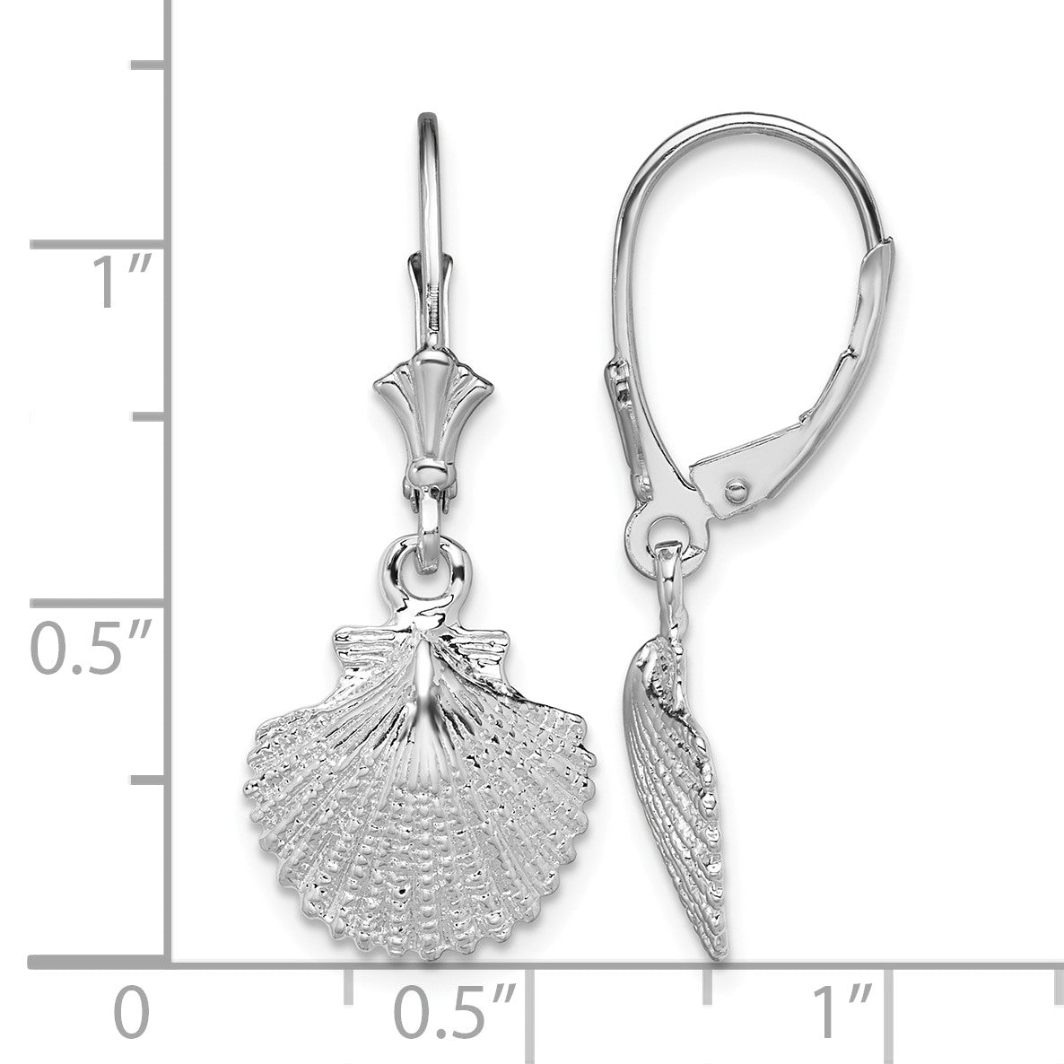 De-Ani Sterling Silver Rhodium-Plated Polished Scallop Shell Leverback Earrings