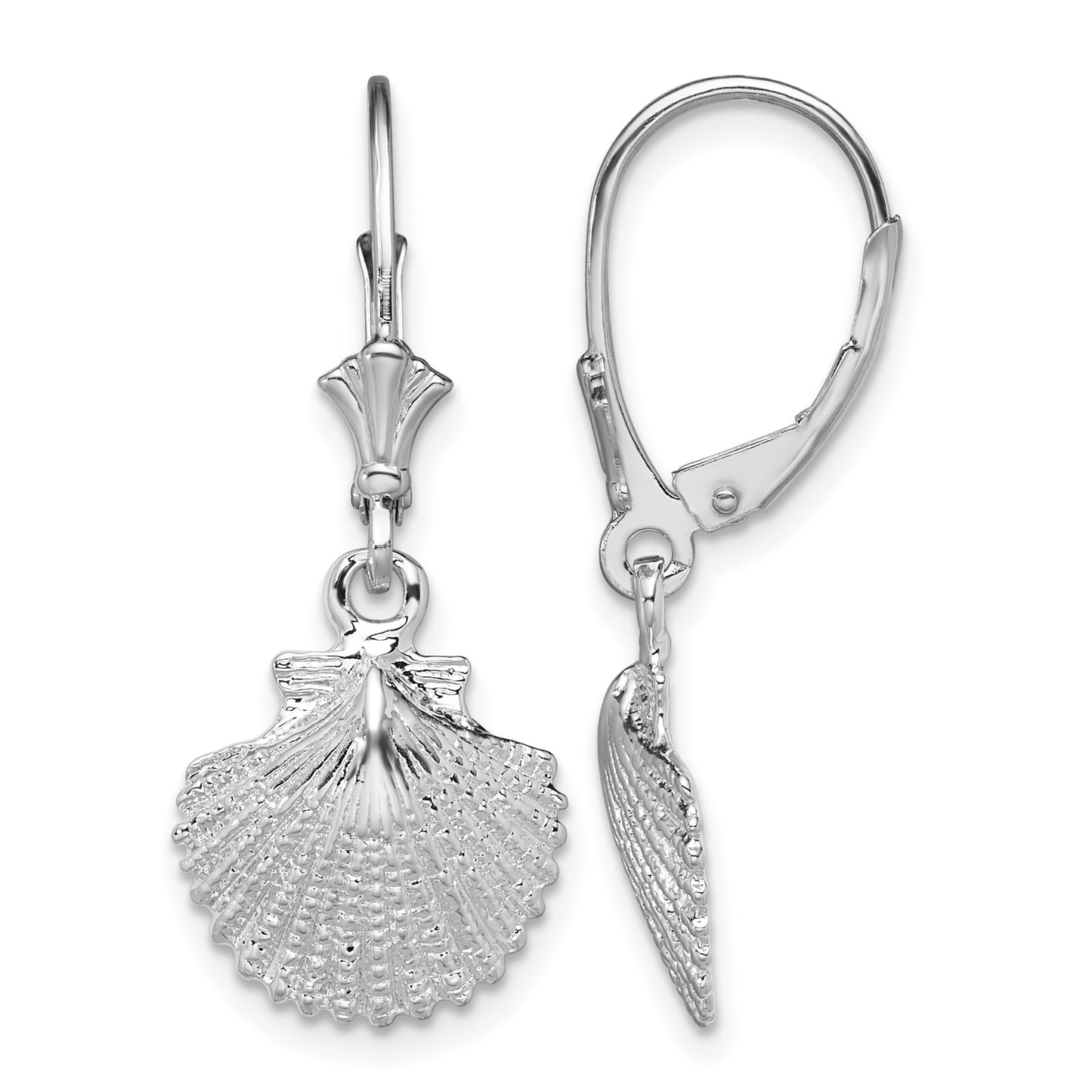 De-Ani Sterling Silver Rhodium-Plated Polished Scallop Shell Leverback Earrings