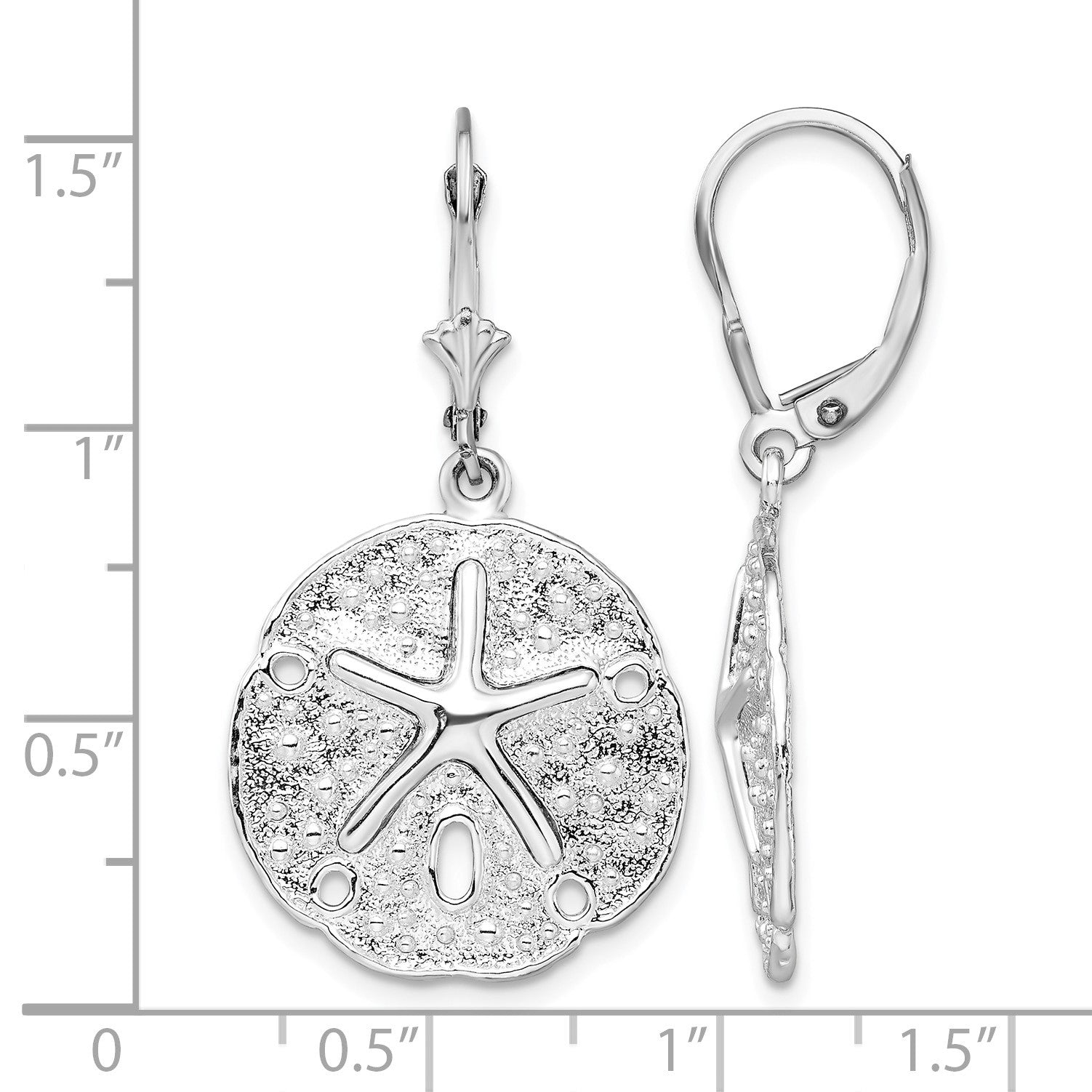De-Ani Sterling Silver Rhodium-Plated Sand Dollar Starfish Leverback Earrings