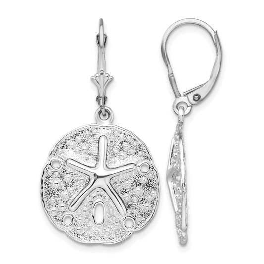 De-Ani Sterling Silver Rhodium-Plated Sand Dollar Starfish Leverback Earrings
