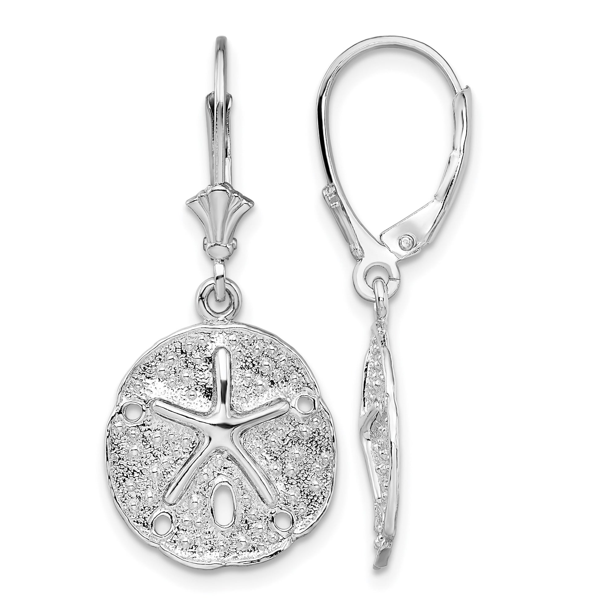 De-Ani Sterling Silver Rhodium-Plated Sand Dollar Starfish Leverback Earrings