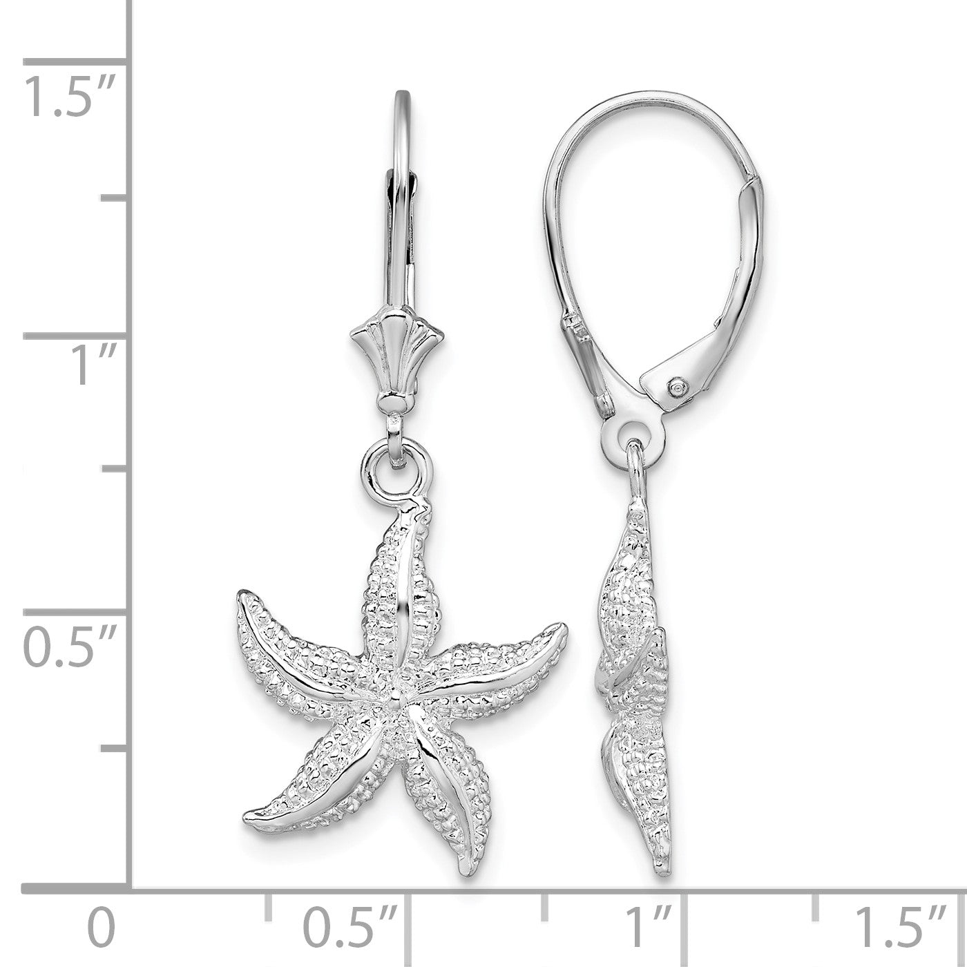 De-Ani Sterling Silver Rhodium-Plated Polished Starfish Leverback Earrings