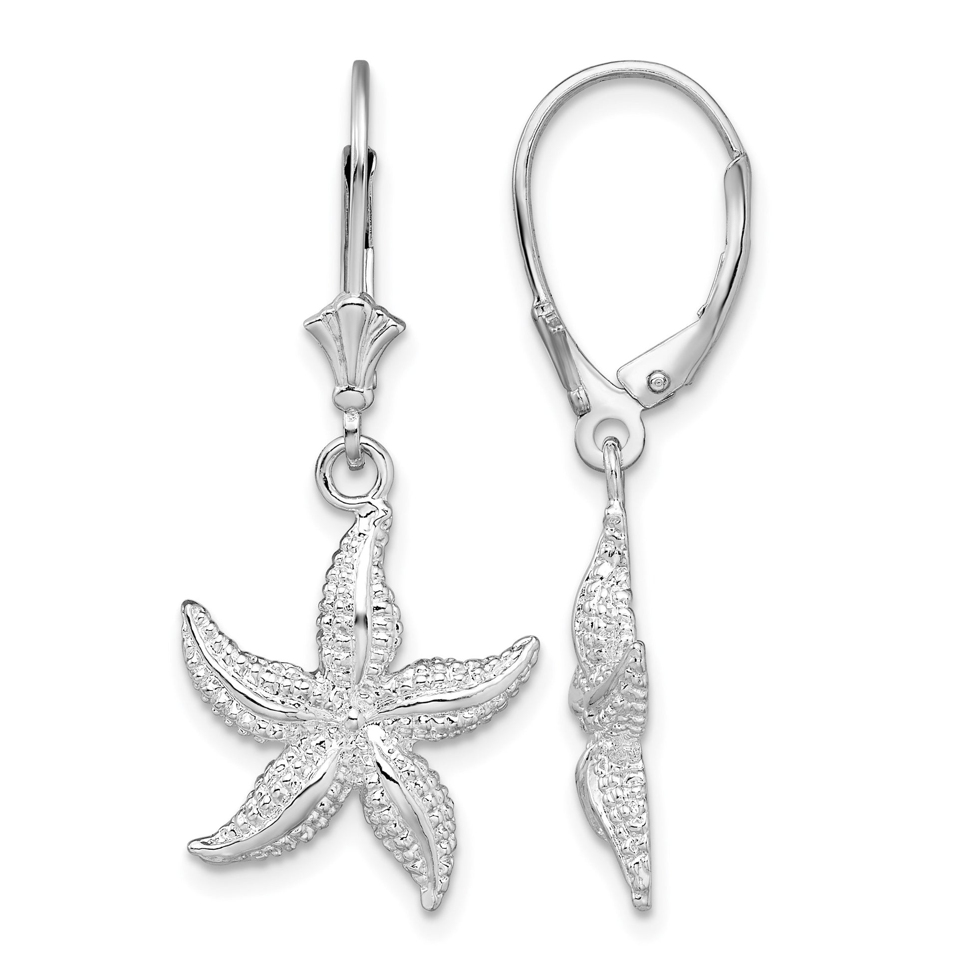 De-Ani Sterling Silver Rhodium-Plated Polished Starfish Leverback Earrings