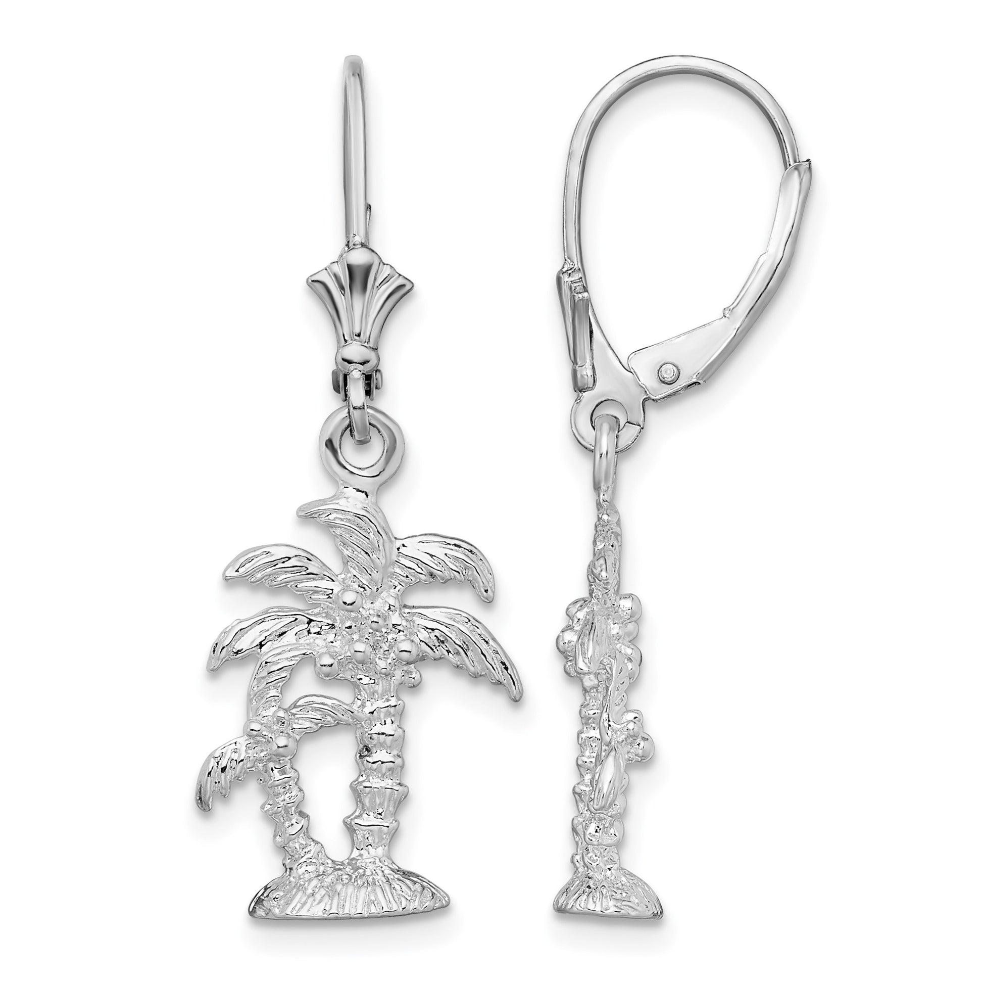 De-Ani Sterling Silver Rhodium-Plated Polished Palm Trees Leverback Earrings