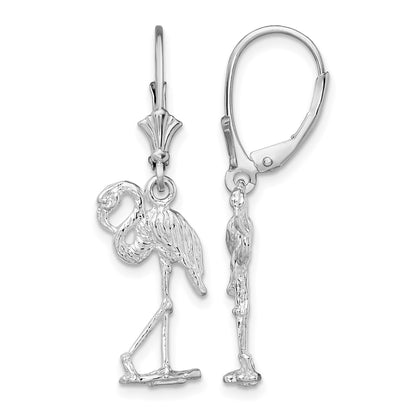 De-Ani Sterling Silver Rhodium-Plated Polished Flamingo Leverback Earrings