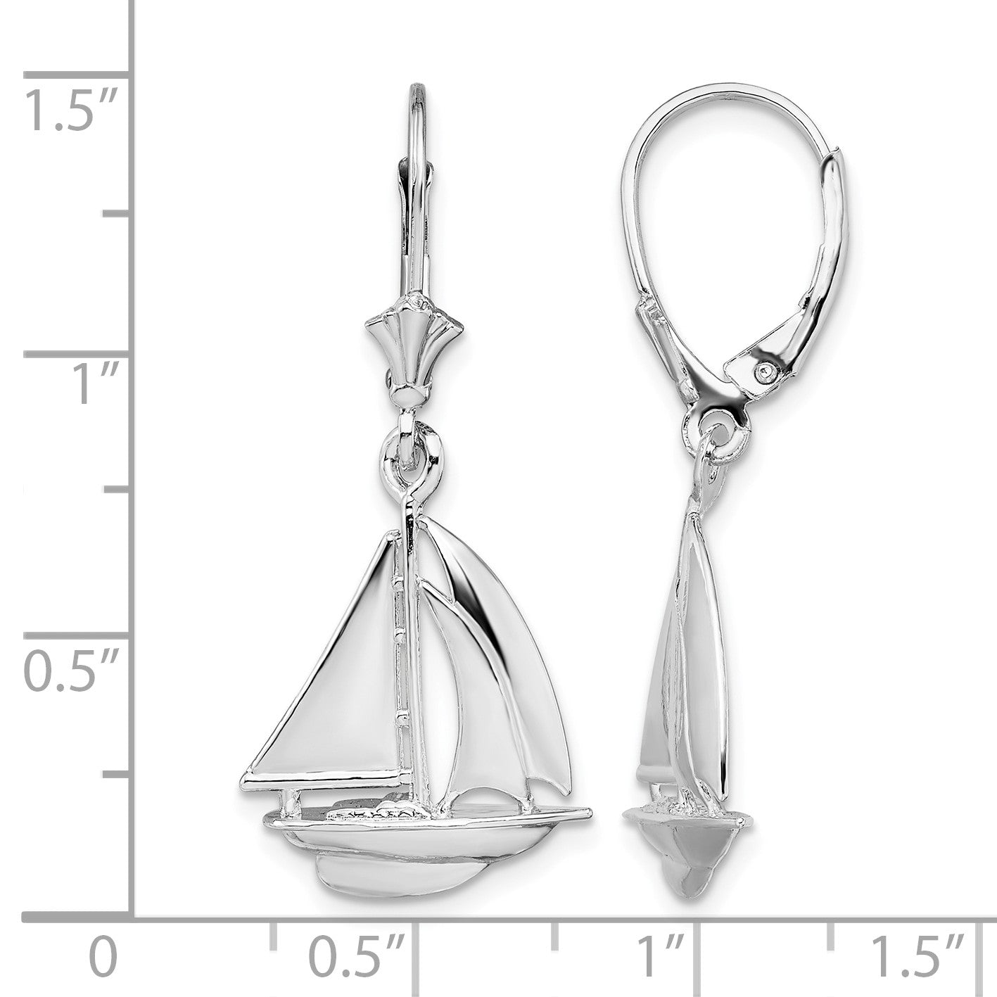 De-Ani Sterling Silver Rhodium-Plated Polished Sailboat Leverback Earrings