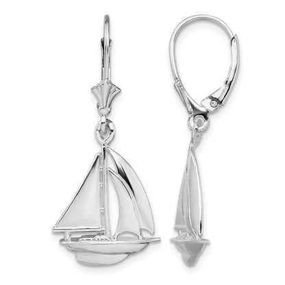 De-Ani Sterling Silver Rhodium-Plated Polished Sailboat Leverback Earrings