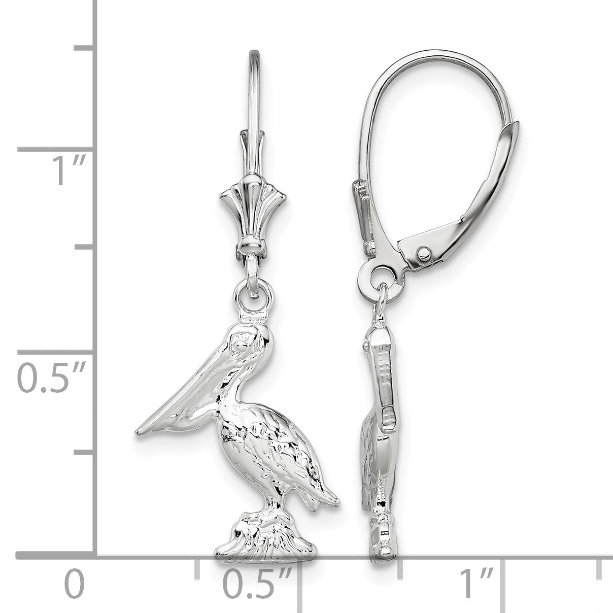De-Ani Sterling Silver Rhodium-plated Polished 3D Small Pelican Leverback Earrings