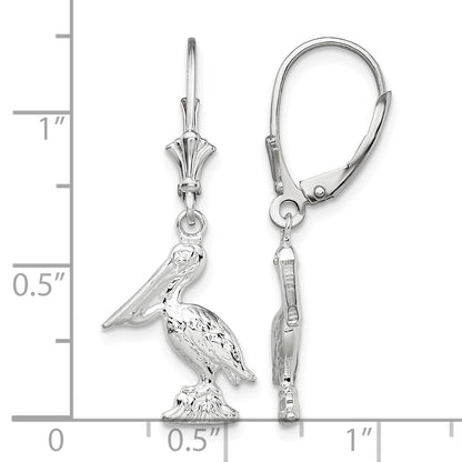 De-Ani Sterling Silver Rhodium-plated Polished 3D Small Pelican Leverback Earrings